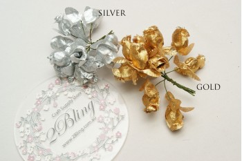 Artificial Flower on wire "Mini Buds (silver/gold)" - 1.5 cm - Pack of 12